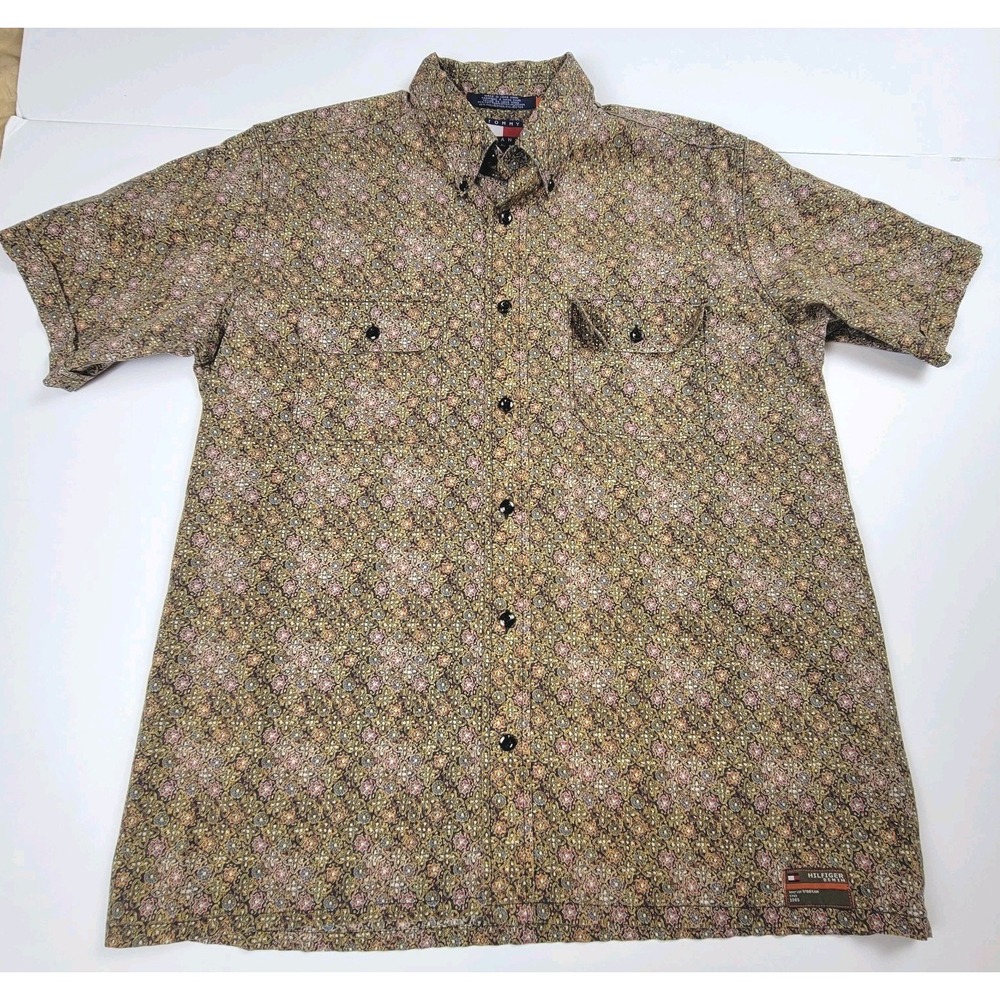 Tommy Jeans Mens Short Sleeve Button Up Size Large Tommy Hilfiger Vintage Floral